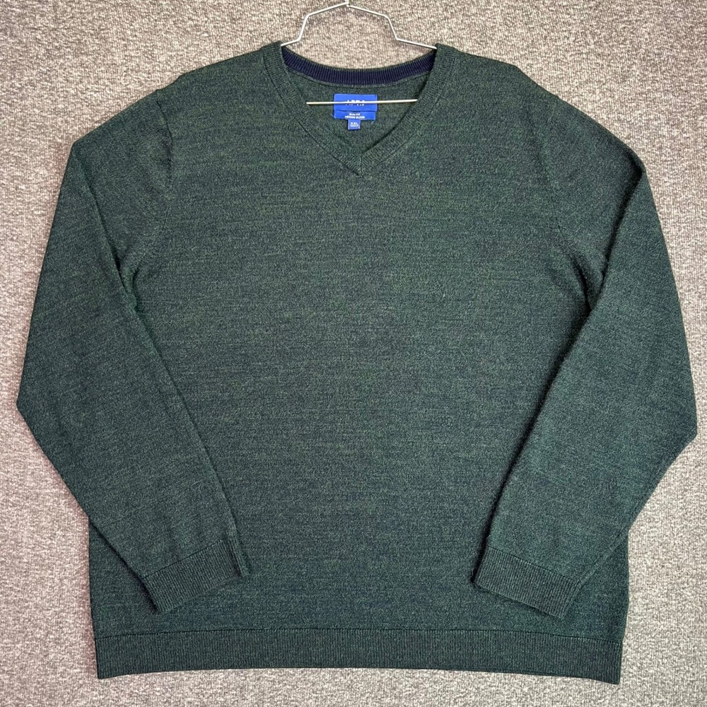 Apt 9 Merino Wool Sweater Mens XXL Dark Green Slim Fit V-Neck Blend Pullover